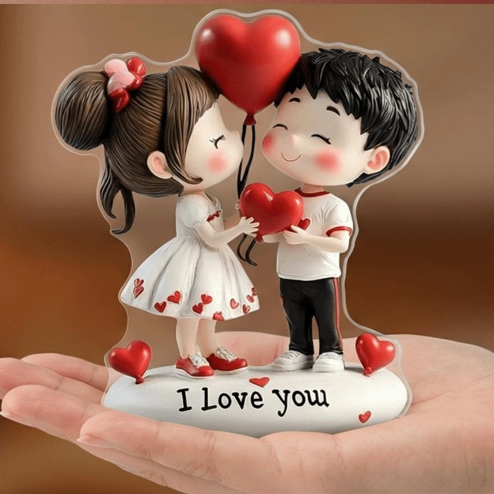 Creative Balloon Valentine's Day Decoration Sweet Gifts Acrylic Rotating Ornament 2D Couple with Love Ornament Desk Decor