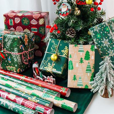 6 Pcs 50x70cm Red Green Per Roll Xmas Wrapping Paper Sheet Package for Merry Christmas Holiday Gift Wrap Craft Paper Decor Gifts