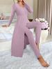 New Design Crew Neck Ruffled Long Sleeve Set 2 Pieces Spring Set