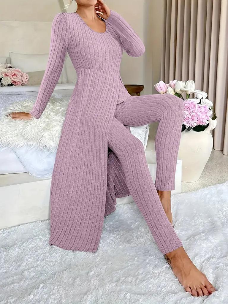 New Design Crew Neck Ruffled Long Sleeve Set 2 Pieces Spring Set