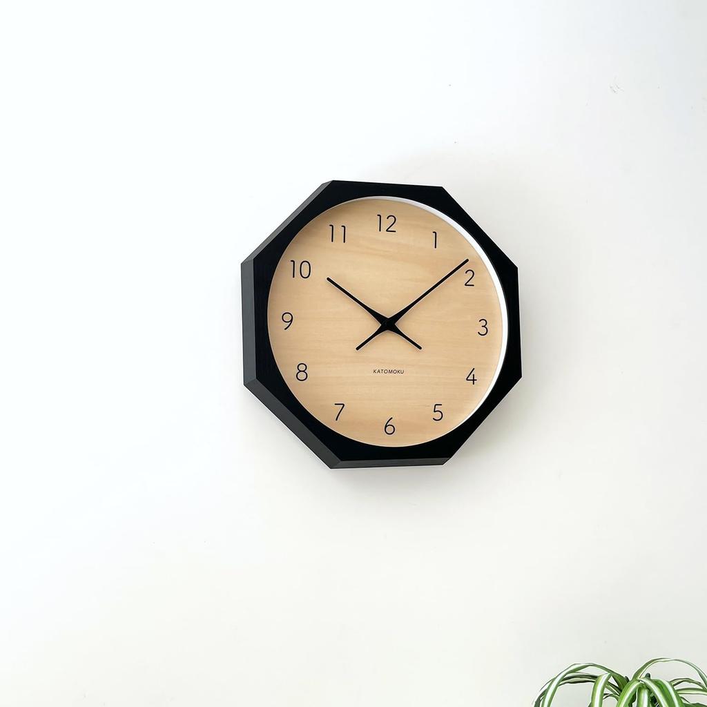 KATOMOKU Muku Clock Cypress Wall 7, Dial, Octagonal, Black, km-83BKRC8, Clock, 30.0cm (Radio-controlled)