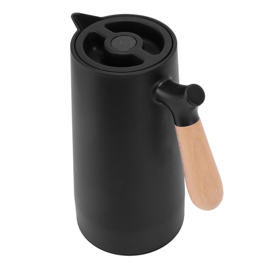 1L Thermal Coffee Carafe 12h Insulation Olecranon Water Outlet Thermal Bottle with Wooden Handle