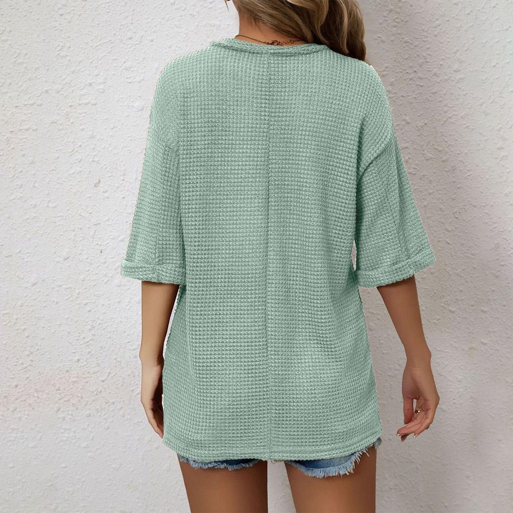 Women's Fashion Casual Collar Short Sleeved Color T-shirt Top