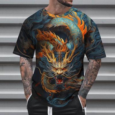 Animal  Dragon Pattern 3D Print Round Neck Short Sleeve Men's T-shirts Oversized Harajuku Tops