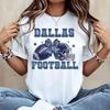 Camiseta Feminina com Estampa de Lantejoulas de Capacete e Bola de Futebol do Dallas, Roupa de Torcedor com Espírito de Equipe da NFL, Roupa Casual para Dia de Jogo
