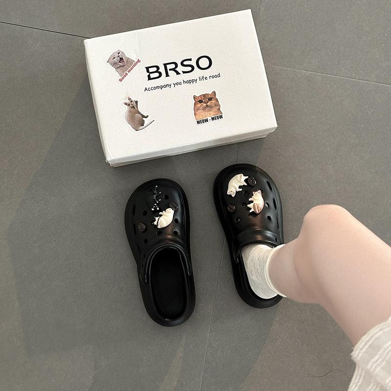 Cute Cartoon Kitten Girl Hole Shoes Summer Fashion EVA Outside Wear Non-slip Beach Casual Bag Head Slippers Tide