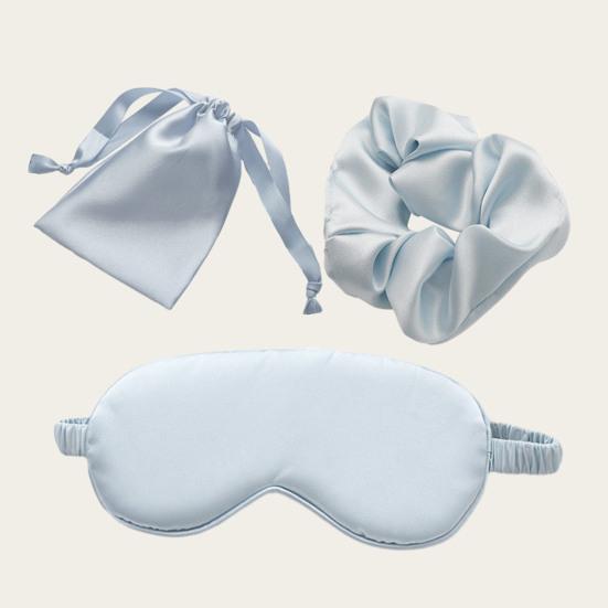 Imitated Silk Eye Cover Set Memory Foam Eye Masque 3-Piece Cloth Bag Hair Rings Storage Bag Comfortable Hypoallergenic Sleeping Shield Eye Care Tools