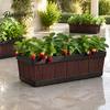 Imitation Wood Grain Herb Planter 18 Inch Rectangular Box, Window Box Planter, Plastic Vegetables Sill Garden Pots with Drainage Flowers Planting Pot