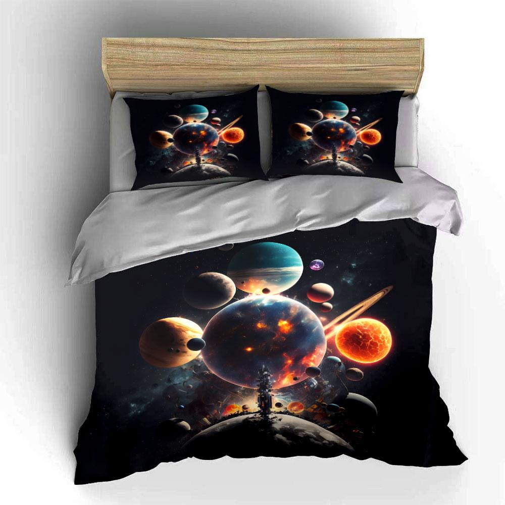 Space Universe Art Three-Piece Soft Comfortable Duvet Cover Bedding Set Included 1*Duvet Cover & 2*Pillowcases, Gift