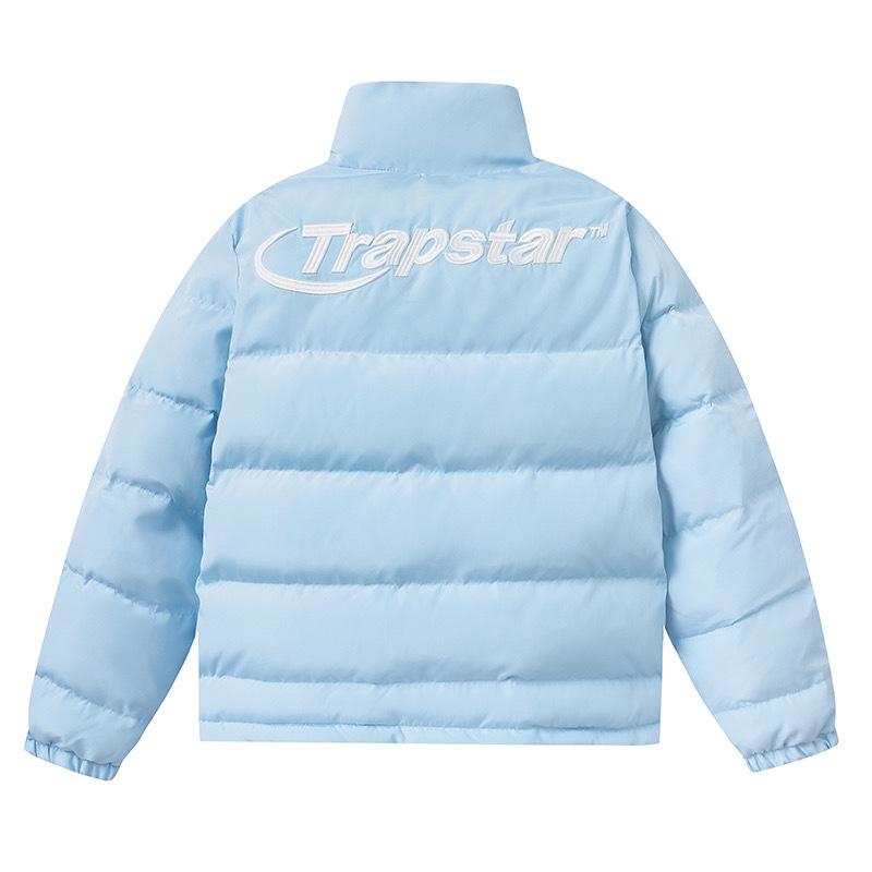 Trapstar Retro Cotton Jacket with Stand Collar and Small Embroidered Logo, Blue, Loose-Fit for Couples