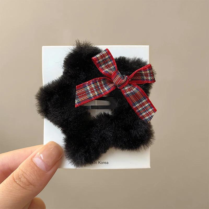 1/4PCS Winter Plush Y2K Star BB Hair Clips for Women Hairpins Cute Fluffy Side Bangs Clips Fashion Headdress Hair Accessories