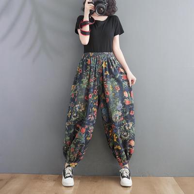 Wijde pijpen harem bloemen jeans dames nieuwe mode dames vintage denim broek vrouwelijke street style oversized hoge taille broek