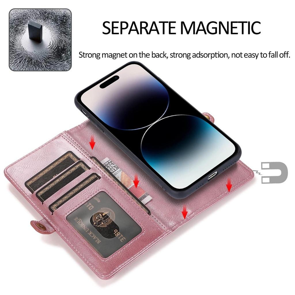 Étui en cuir portefeuille magnétique à rabat multi-cartes détachable pour iPhone 15 14 13 12 Pro Max Xs Max XR 8 7Plu Samsung S23 S22 S21 Ultra Plus A14 A13 A52 A53