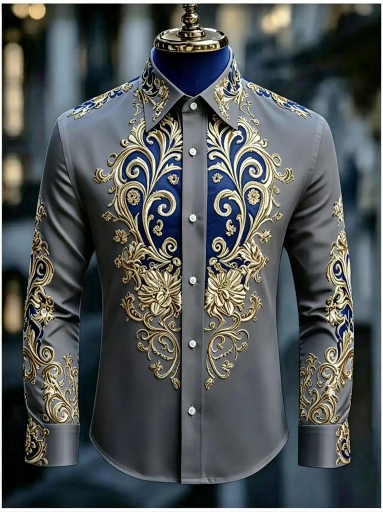 Luxury Embroidered Long Sleeve Shirt, Elegant Formal Style for Special Occasions