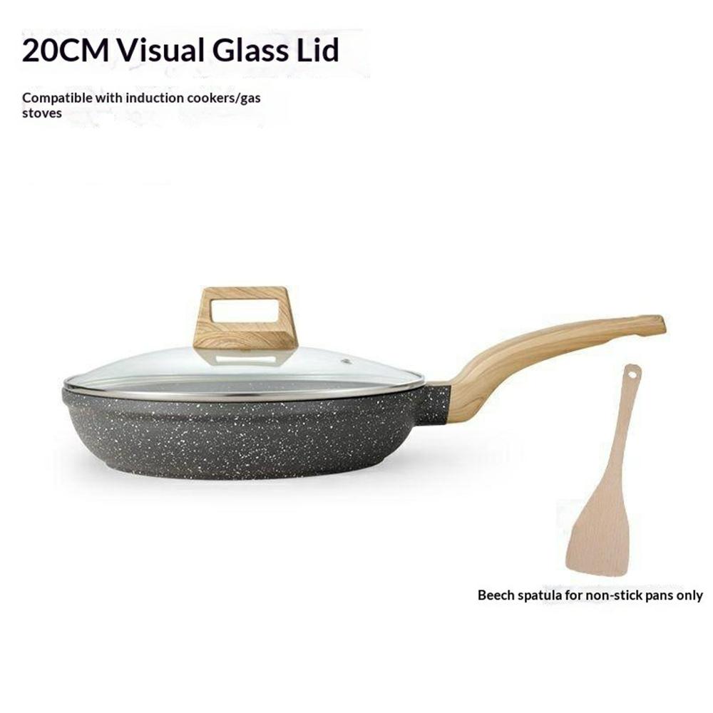 MENJO Granite Frying Pan 20cm Non Stick Skillet with Lid/Spatula for Home Cooking