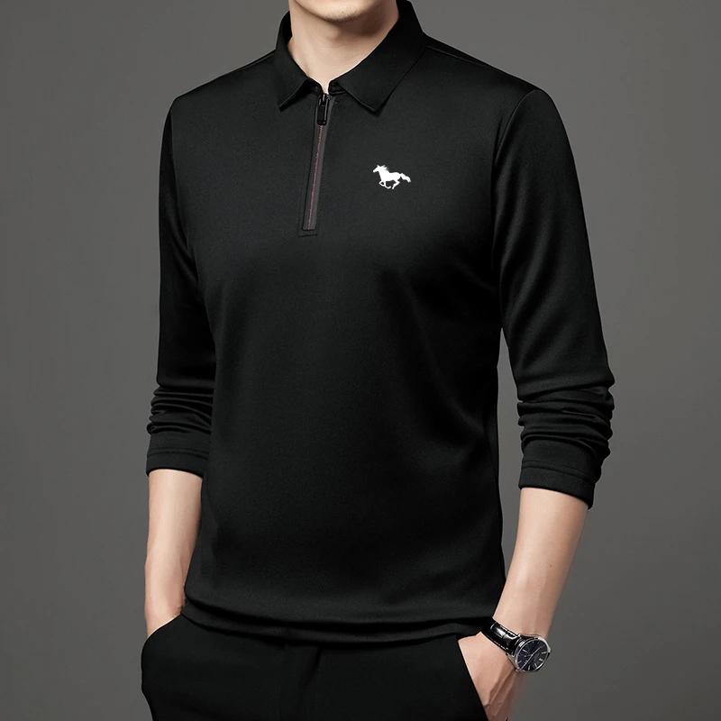 Zipper Fashion Men's Long Sleeve Polo Shirt Comfortable Solid Color Polyester Fiber Outdoor Casual Daily Suitable for Spring