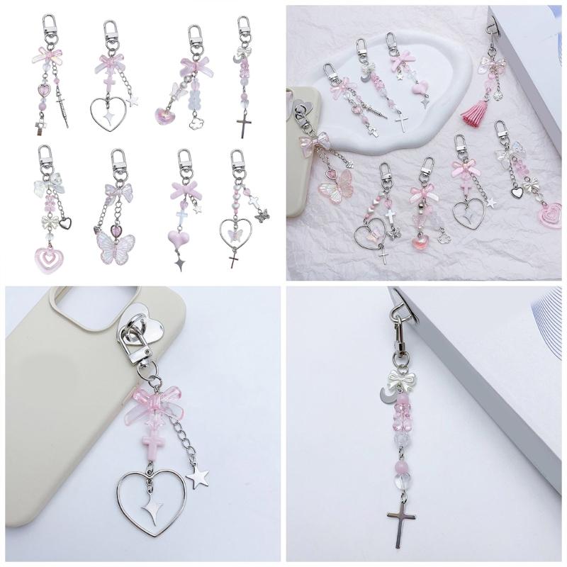 Modischer Herz-Schmetterling-Schleifenknoten-Anhänger Süßes Handy-Lanyard Taschen-Dekoration Tragbares Hänge-Lanyard für Mädchen Frauen