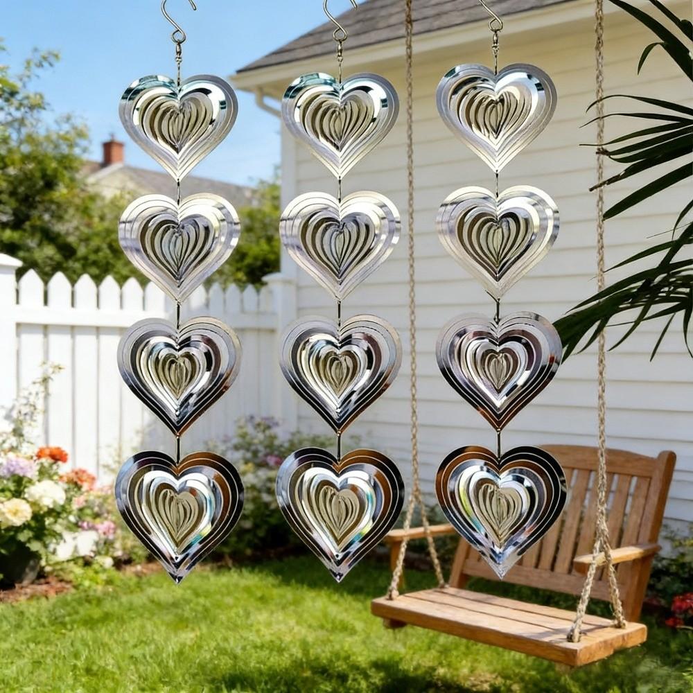 Reflective Surface Heart Wind Chime Rotatable Design Wind Spinner 3D Metal Heart Garden Hanging
