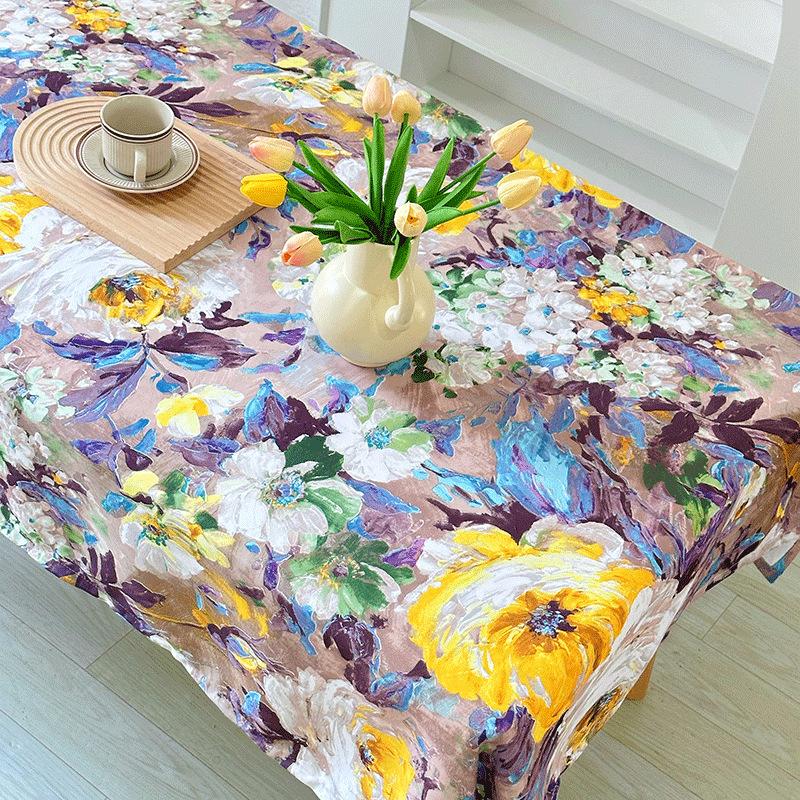 American Style Oil Painting Tablecloth Stain-resistant Home Table Cloth Dining Table Cloth Retro Waterproof Oil Proof Tablecloth
