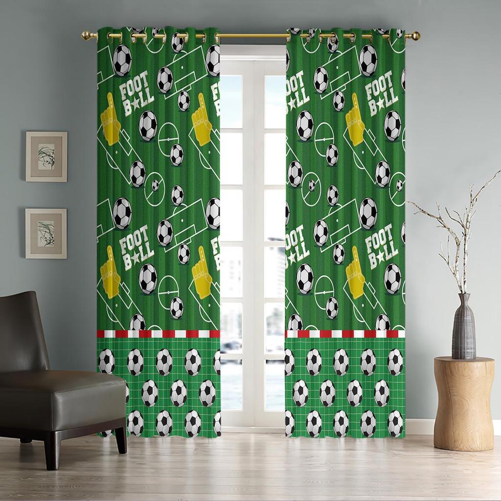 World Cup Football Pattern Blackout Curtain for Boys' Bedroom - High Heat Insulation, Custom Size Available