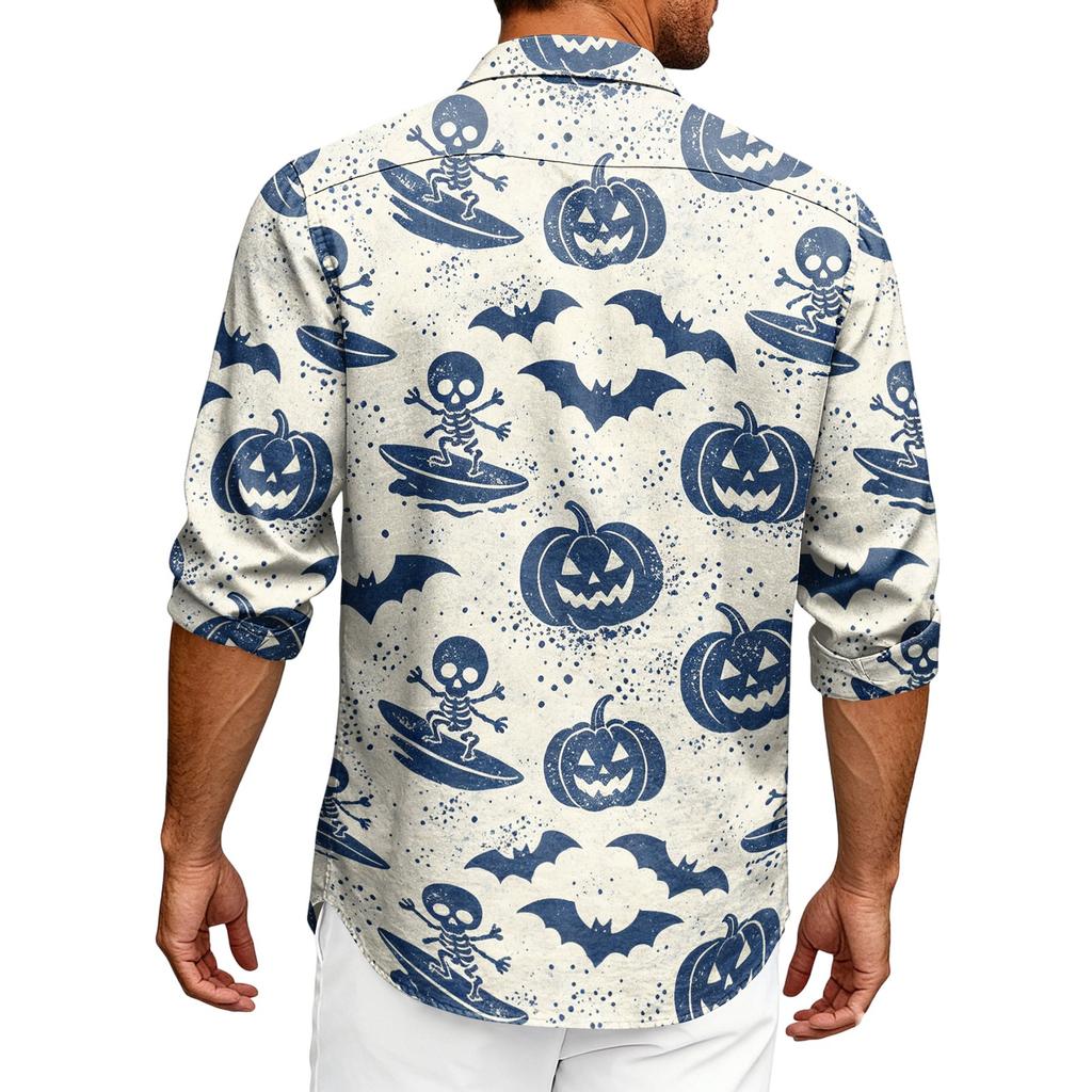Men's Long Sleeve Cardigan with Halloween Print for Trendy Party Wear