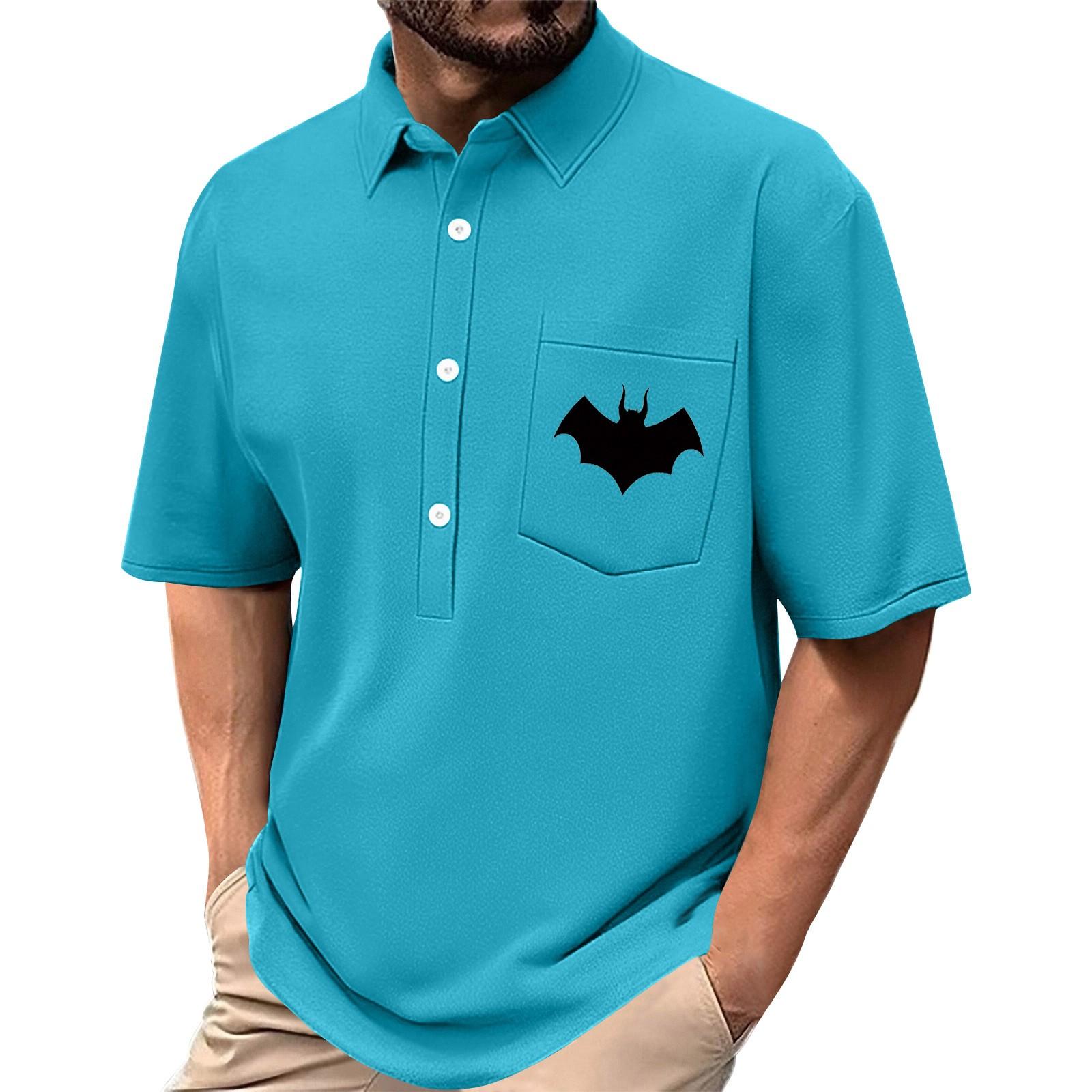 

Men s Summer Solid Color Print Four-sided Stretch Lapel Button Pocket Shirt Casual Sports Short-sleeved Top XXXL