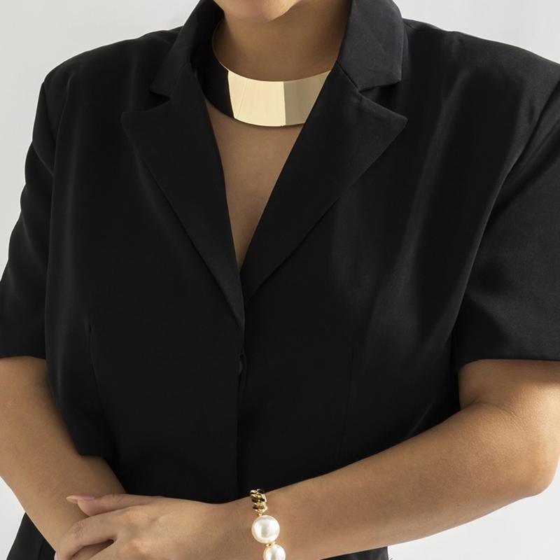 Collier Femme Style Punk Hiphop Exagéré Fil Métallique Ras du Cou Torque Or/Argent Large Chaîne Lisse Bijou de Cou