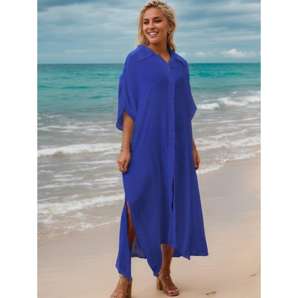 

Пляжна накидка, Одяг із захистом від сонця, Однотонне бікіні, Кардиган, Сорочка, Довга сукня для жінок one size синій