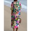 Women Floral Print Maxi Dress Colorful V Neck Short Sleeve Loose Casual Summer Beach Dress Vacation Workout Wear