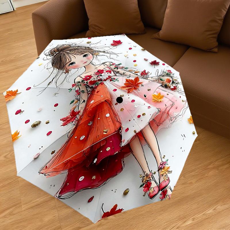 1pc Autumn Leaves Automatic Open/Close Umbrella Compact Folding Umbrella with 8-Rib Shaft for Women/Men, Elegant Birthday1226S