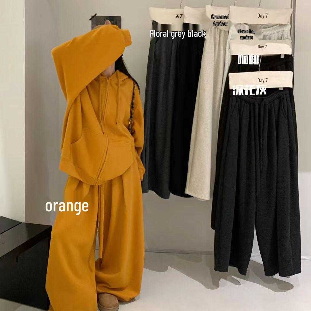 

Women s Plus Size Fleece-Lined High-Waisted Wide-Leg Drawstring Pants - Korean Winter Style L