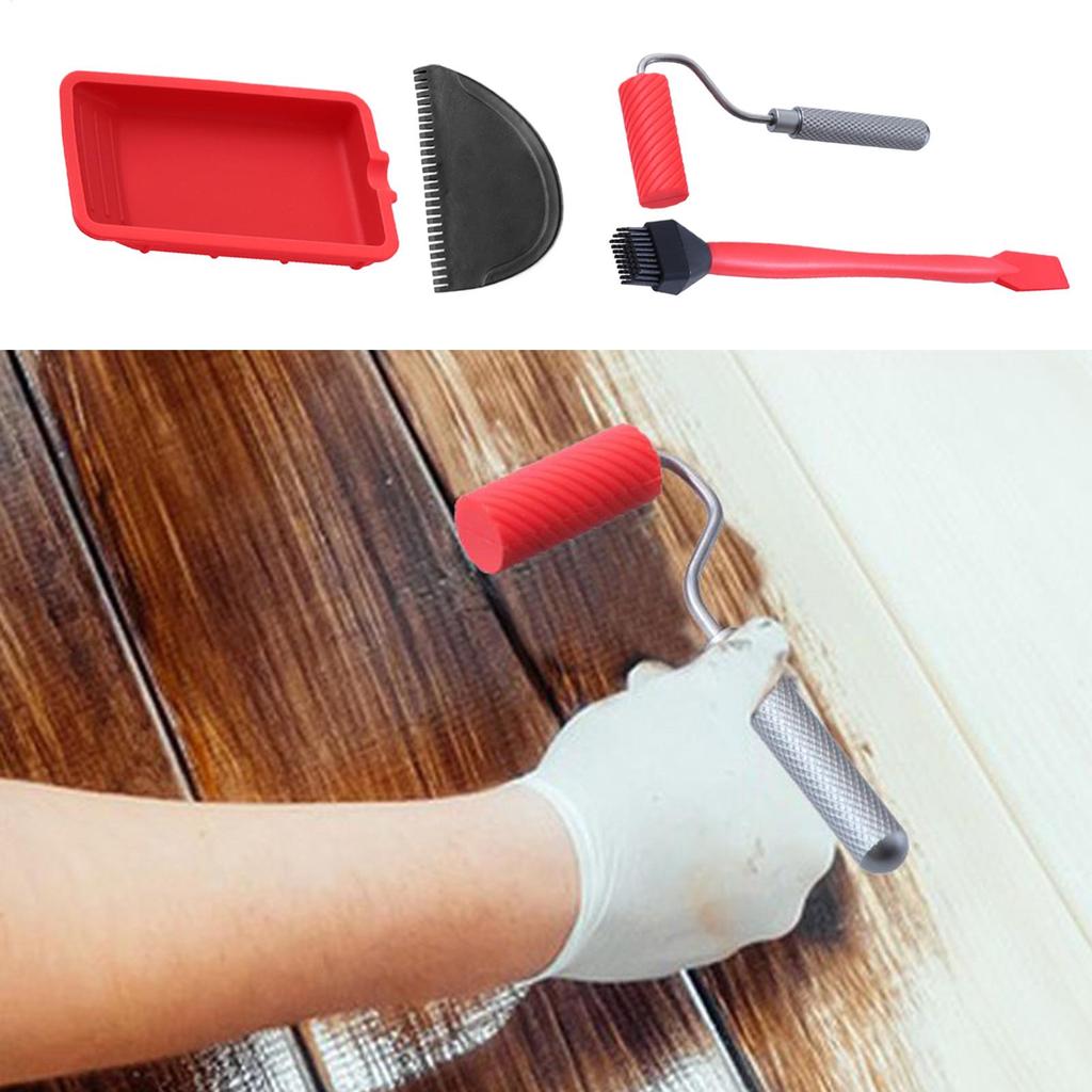 Wood Glue Roller Handheld Glue Roller with Tray Portable Hand Tool Convenient Filling Brush Spreader Woodworking Gluing Kit