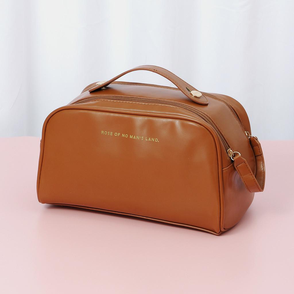 Stylish Beige New In High Volume Solid Pu Leather Travel Organizer Portable Waterproof Makeup Bag Factory StyleB