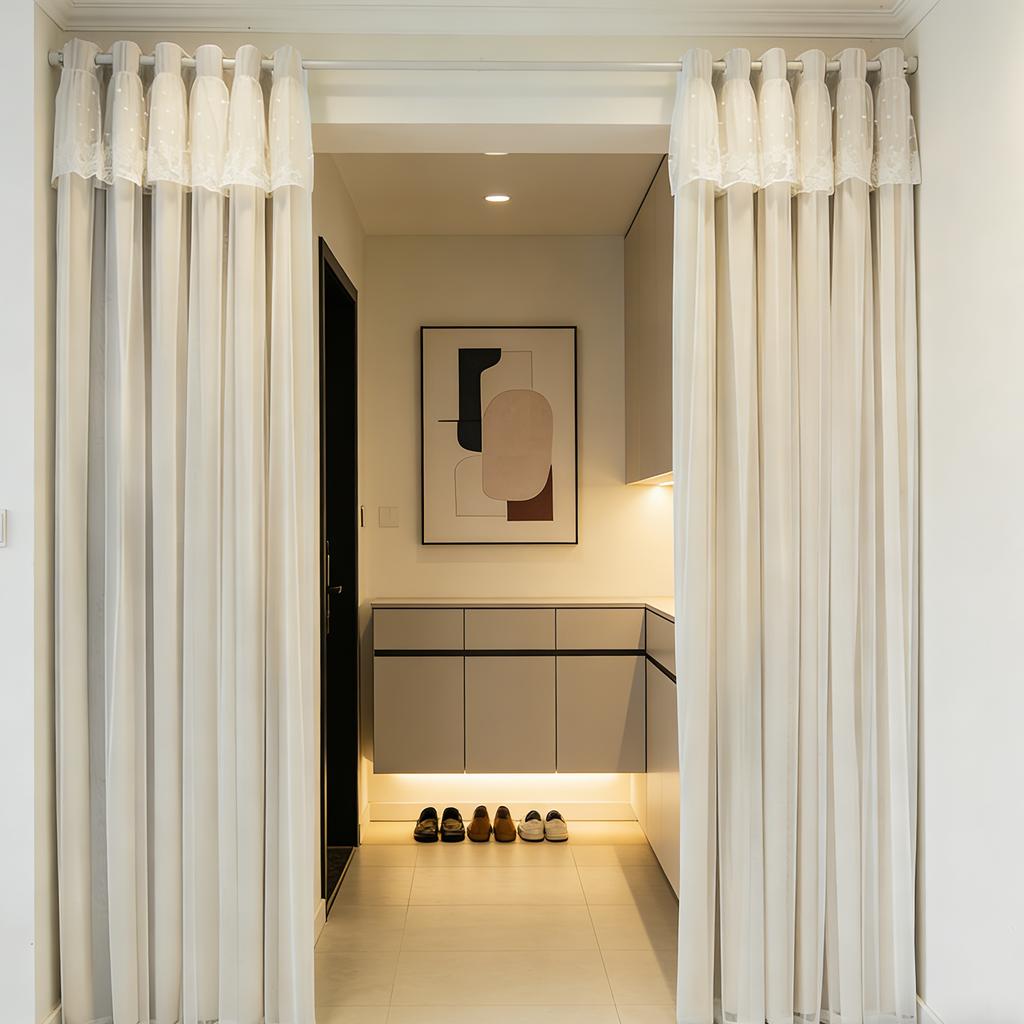 2Pcs   French Country Double Layer Curtains, Lace Sheer & High Density Blackout Arch Curtain for Living Room Kitchen