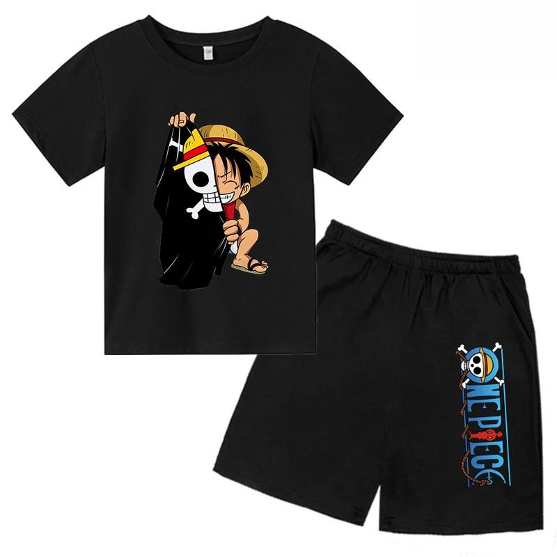 

Дитячі комплекти Аніме One Pieces Луффі 5-та передача Косплей Футболка Хлопчики Луффі Хлопчик Мультяшні футболки Дитячі Літні Топи з коротким рукавом 130