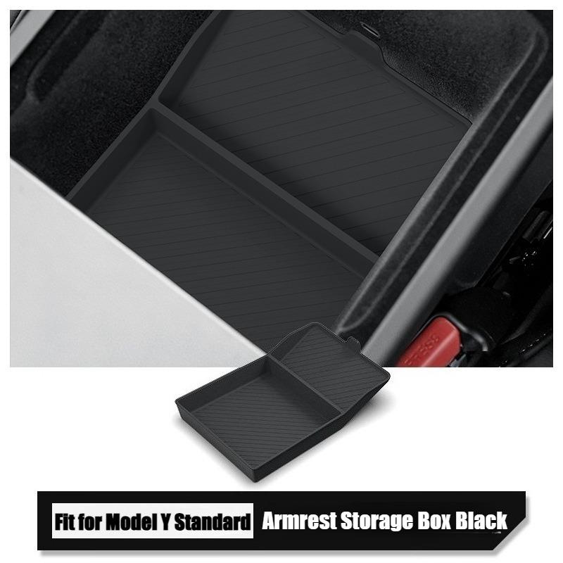 Armrest Storage Box For Tesla Model Y Juniper Standard 2025 2026 Center Console Bottom Organizer Tray Silicone Pad Accessories