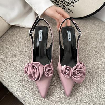 Elegante Sandalen für Damen mit hohen Absätzen, süße Rose, geschlossene Zehenpartie, Schuhe 2024, Sommer, Slingback, spitz, modische Kleidschuhe für Damen