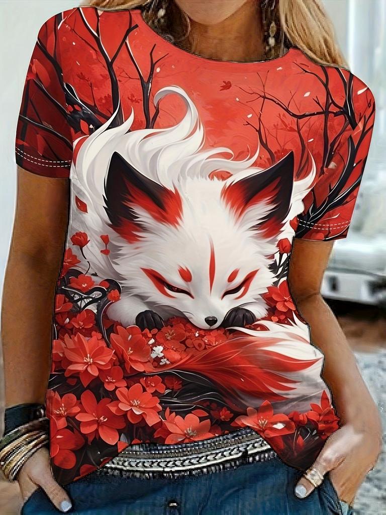 Summer Fox Squirrel T-Shirts Animal 3D Print Fashion Women Round Neck Short Sleeve T Shirt Tees Harajuku Y2K Top Female Clothing