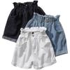 Women's Summer Korean Style A-line Denim Shorts: Casual, Versatile, Elastic Waist, Rolled Hem, Loose, Slimming, Wide Leg.