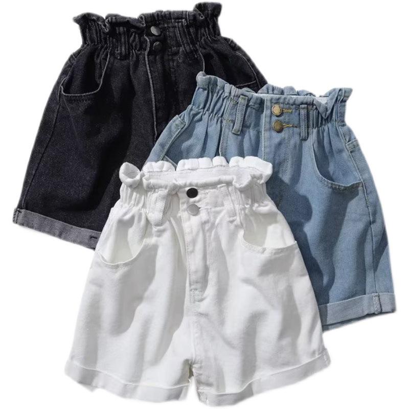 Women's Summer Korean Style A-line Denim Shorts: Casual, Versatile, Elastic Waist, Rolled Hem, Loose, Slimming, Wide Leg.