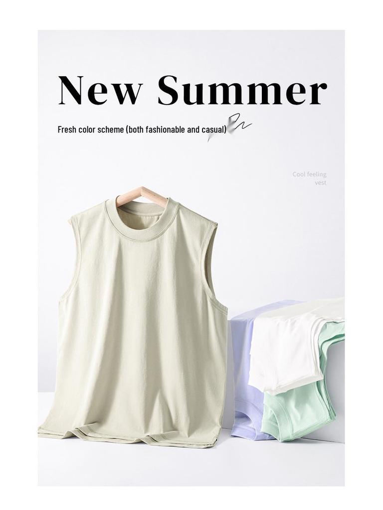 Plus Size Korean Style Sleeveless T-shirt: Summer Cooling, Loose Fit, Solid Color, Underarm Coverage