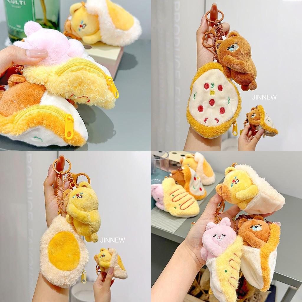 Adorable Cartoon Food Party Keychain Wallet With Pizza And Sleepy Animal Designs