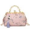 Bohemianowa Haftowana Torba na Ramię Damska Modna Metalowa Rączka Portmonetka z Paskiem na Łańcuszku Elegancka Torba Crossbody Pomysł na Prezent portfel
