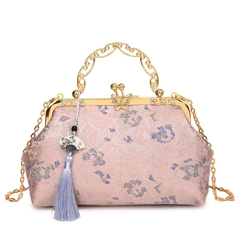 Bohemianowa Haftowana Torba na Ramię Damska Modna Metalowa Rączka Portmonetka z Paskiem na Łańcuszku Elegancka Torba Crossbody Pomysł na Prezent portfel