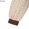 ZANZEA Women Muslim Casual Polak Dot Print Splice Long Sleeve Loose Dress