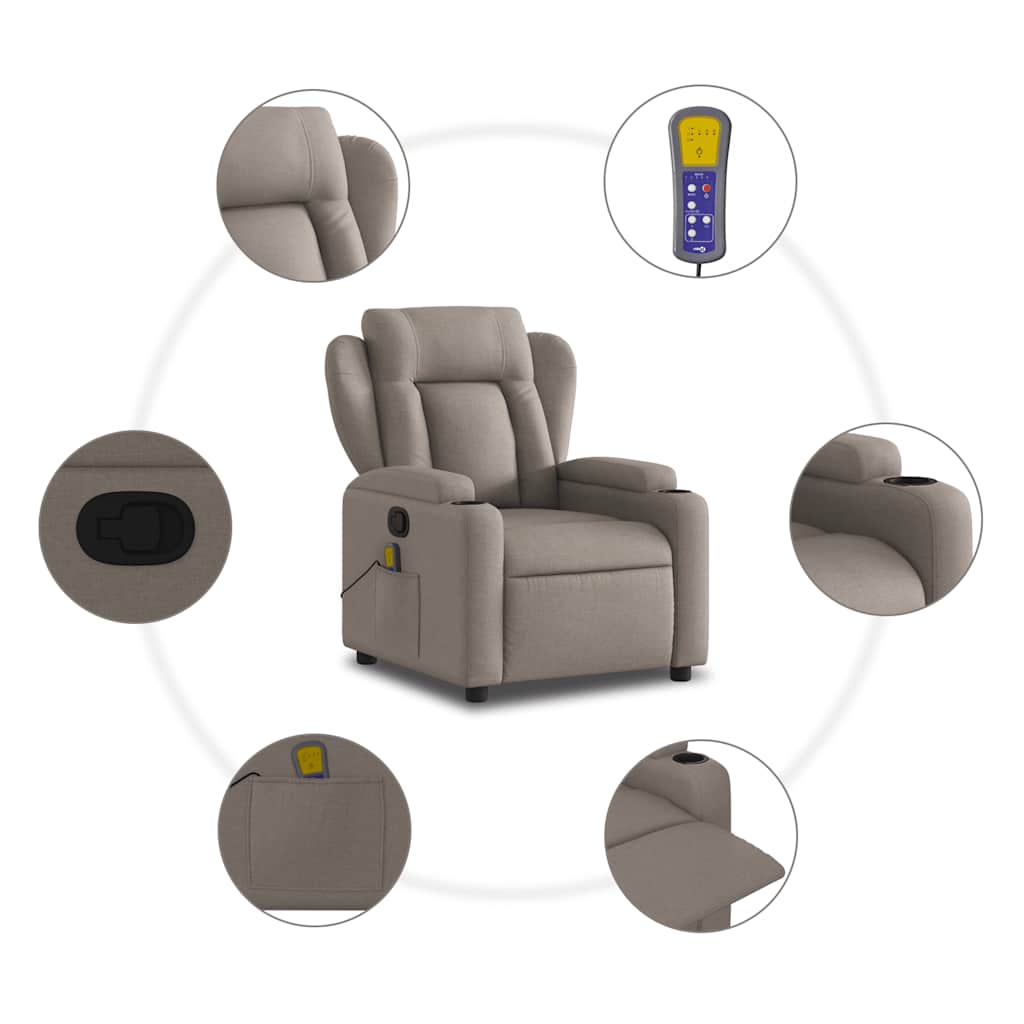 Massage Relax Chair Taupe Fabric