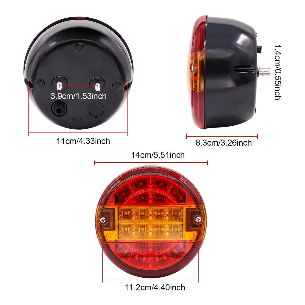 Biqing 2PCS Trailer Tail 20 LED Round Hamburger Brake Lights Waterproof Truck Rear Lights Stop Indicator Lamps for 12V 24V Trailer Truck Lorry Caravan