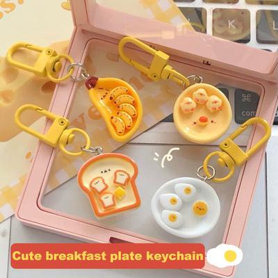 4 pezzi/set portachiavi uovo in camicia cibo cartone animato ciondolo divertente ciondolo simulato piatto colazione auto portafoglio borsa decorazione casa