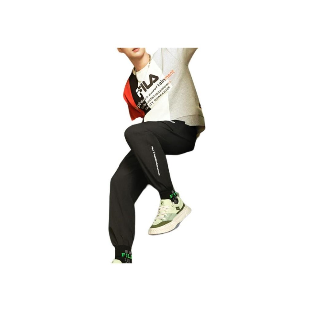 FILA X Magic Stick Collaboration SS23 Solid Color Logo Print Woven Knit Sports Pants Men pants Black F11M329801F-BK