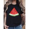 Summer Fruit Watermelon Themed Printed T-Shirt Women Short Sleeved Round Neck Wear Perfect Holiday Gift